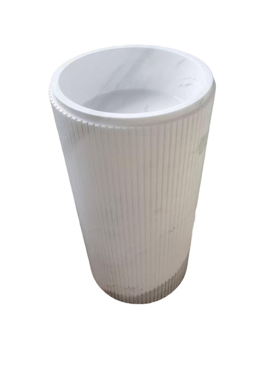 Fluted natural stone white bathroom pedestal basin SP1002