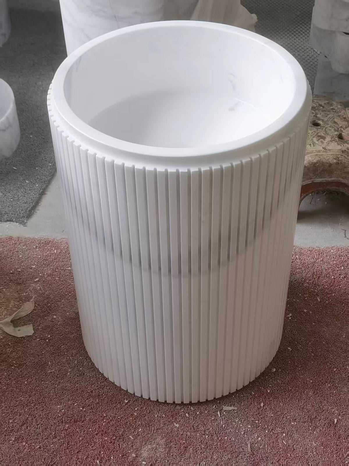 Fluted natural stone white bathroom pedestal basin SP1003