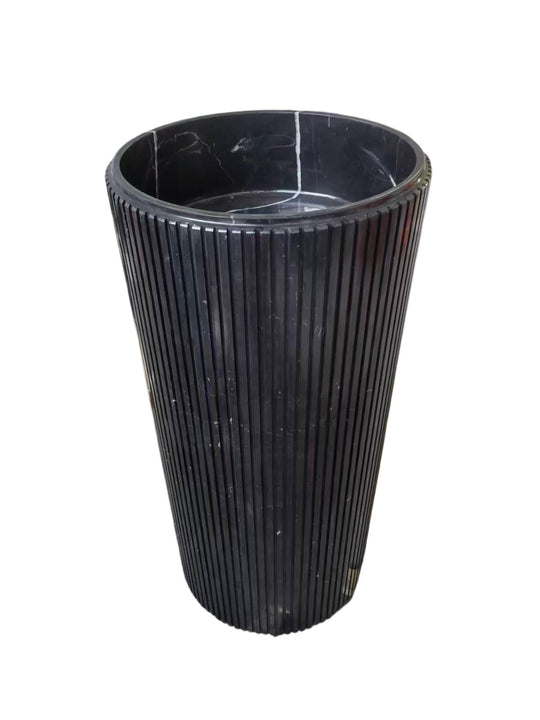 Fluted natural stone black bathroom pedestal basin SP1004