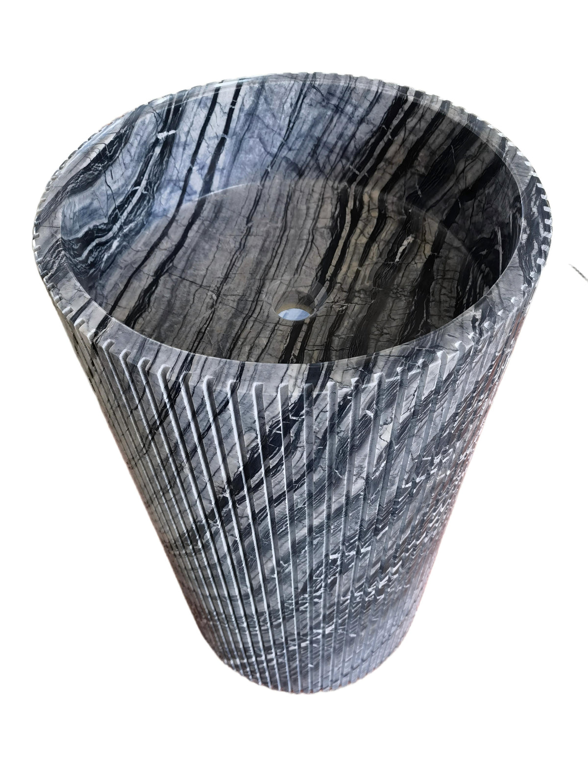 Fluted natural stone black bathroom pedestal basin SP1005