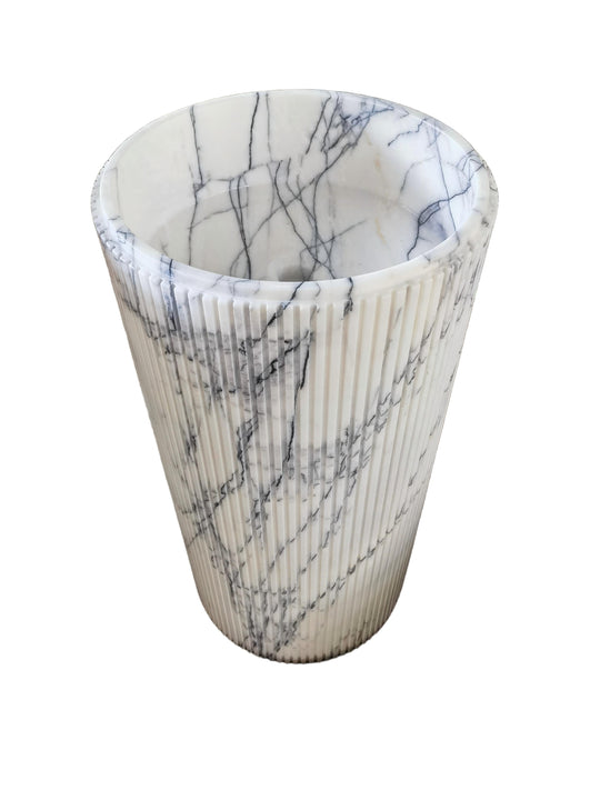 Fluted natural stone white bathroom pedestal basin SP1006