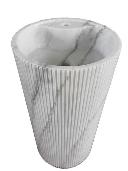 Fluted natural stone white bathroom pedestal basin SP1008