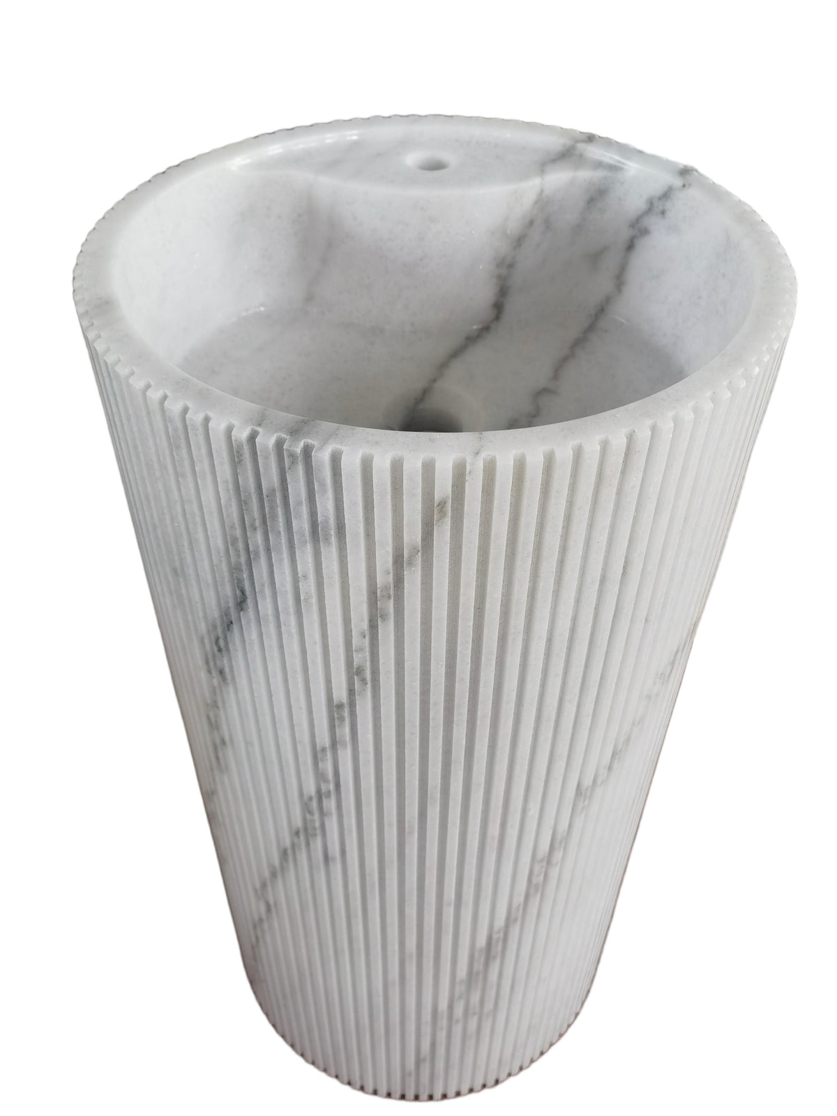 Fluted natural stone white bathroom pedestal basin SP1008