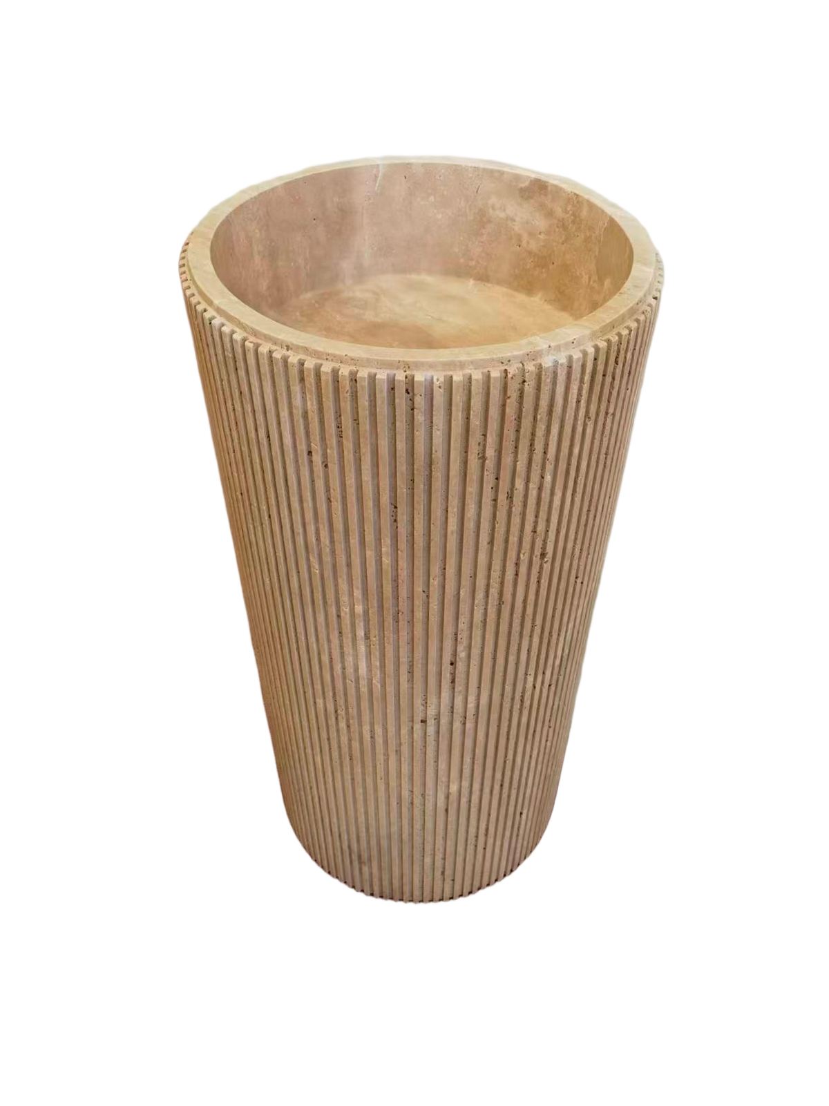 Fluted natural stone beige bathroom pedestal basin SP1010