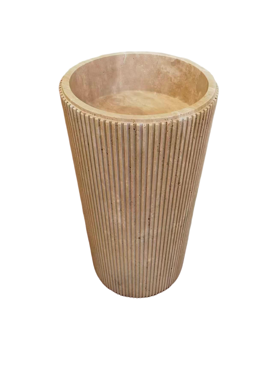 Fluted natural stone beige bathroom pedestal basin SP1010