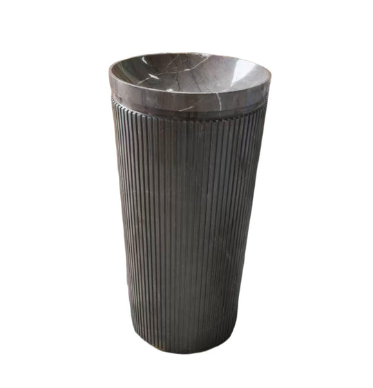 Fluted natural stone grey bathroom pedestal basin SP1013
