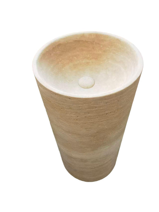 Cylinder natural stone beige bathroom pedestal basin SP1016