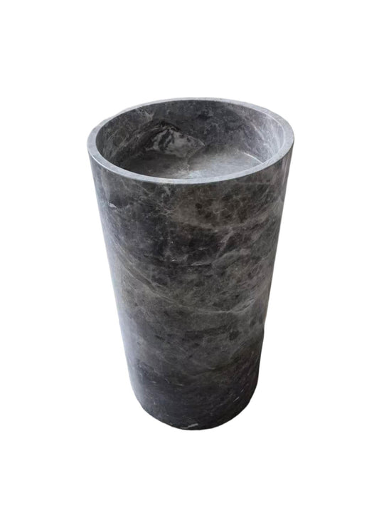 Cylinder natural stone grey bathroom pedestal basin SP1017