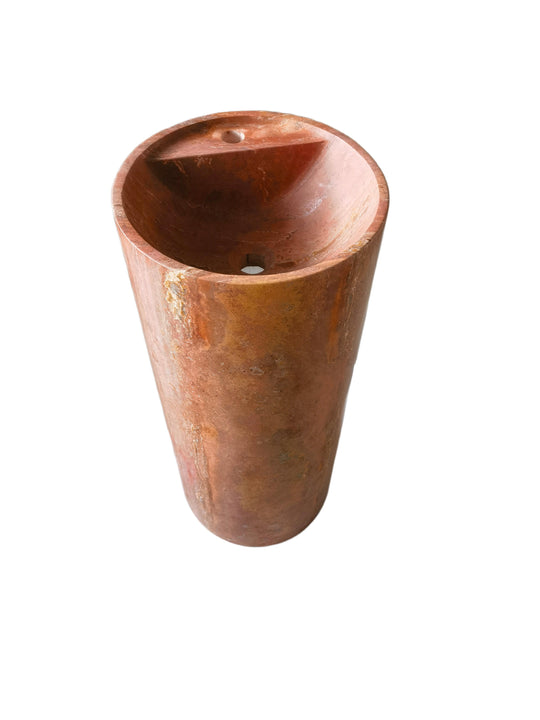 Cylinder natural stone brown bathroom pedestal basin SP1019