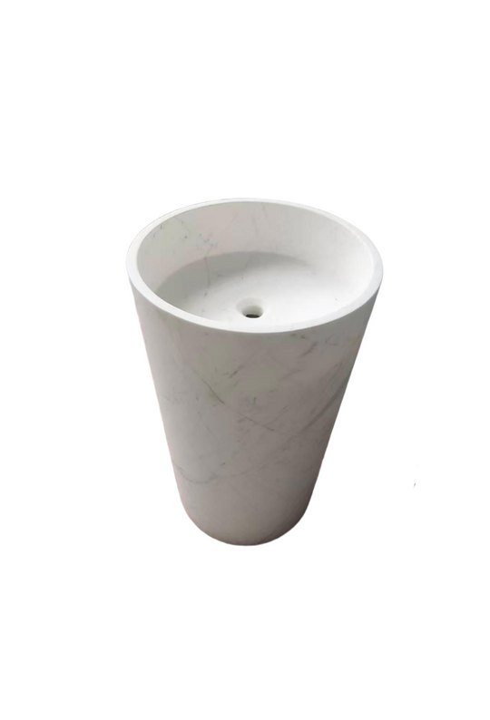 Cylinder natural stone white bathroom pedestal basin SP1022