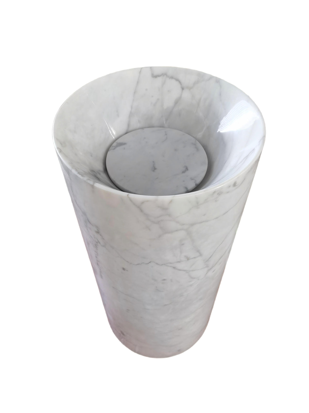 Cylinder natural stone white bathroom pedestal basin SP1030