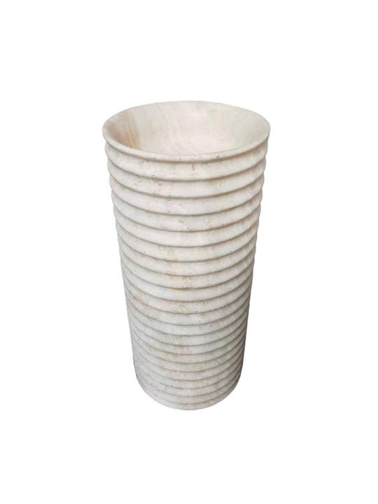 Fluted natural stone beige bathroom pedestal basin SP1031