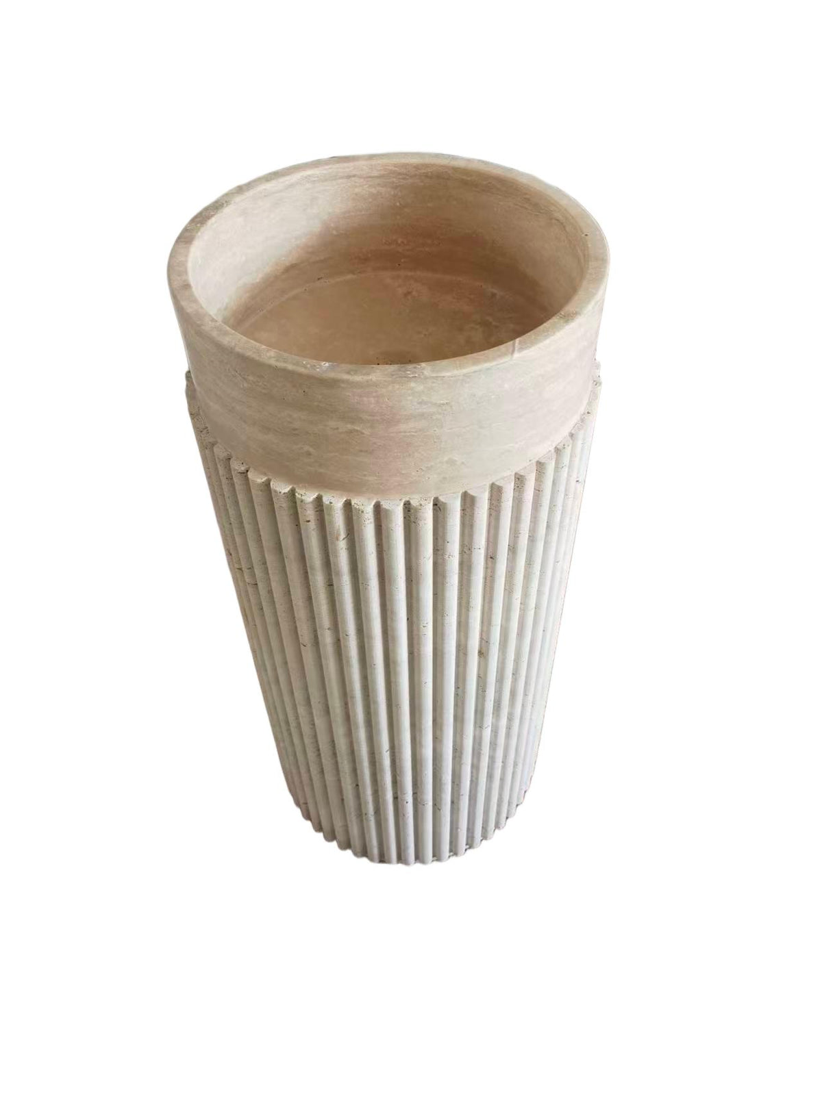 Fluted natural stone beige bathroom pedestal basin SP1032
