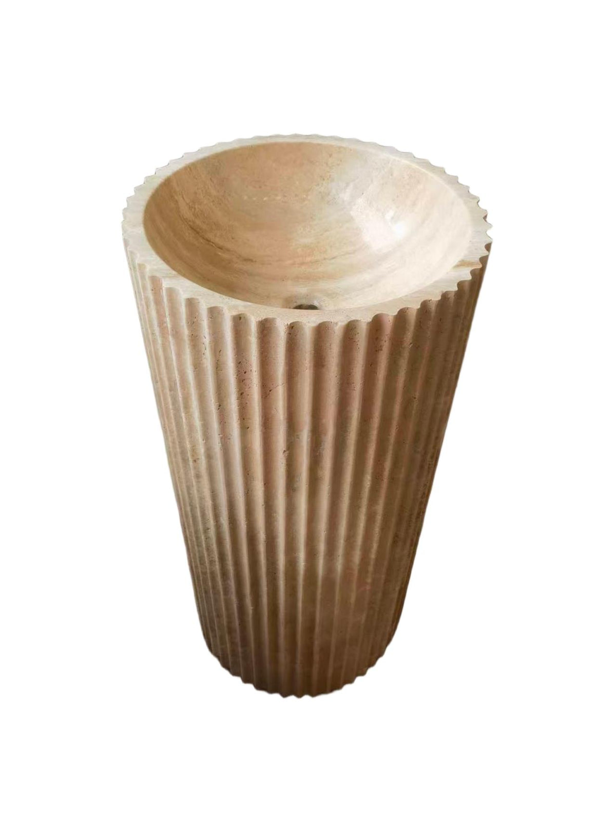 Fluted natural stone white bathroom pedestal basin SP1034