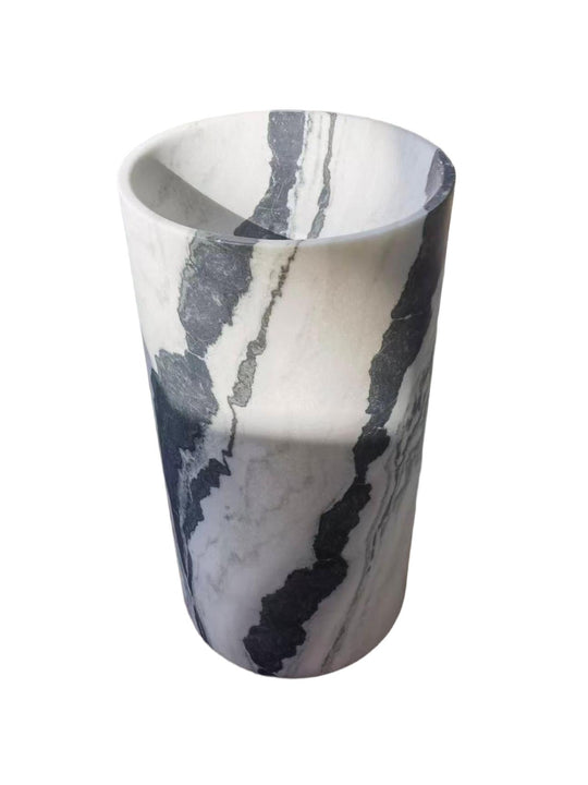Cylinder natural stone white bathroom pedestal basin SP1036
