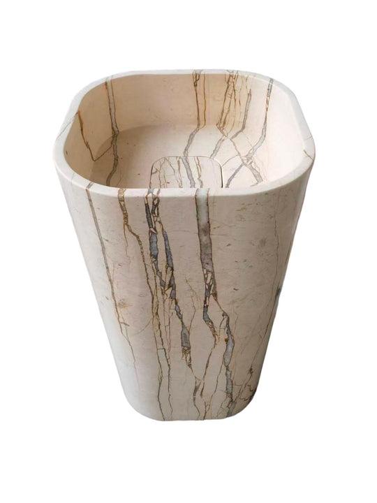 Square natural stone beige bathroom pedestal basin SP1037