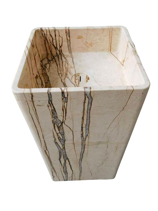Square natural stone beige bathroom pedestal basin SP1038