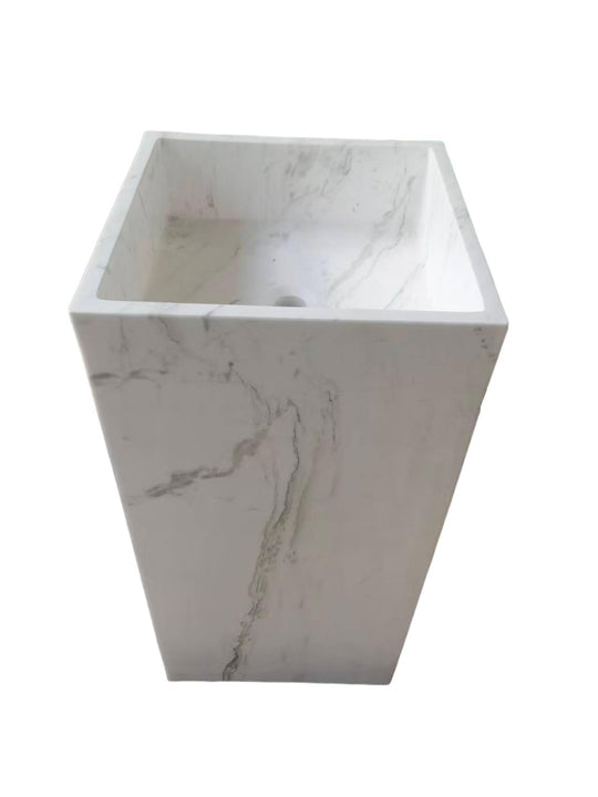 Square natural stone white bathroom pedestal basin SP1039