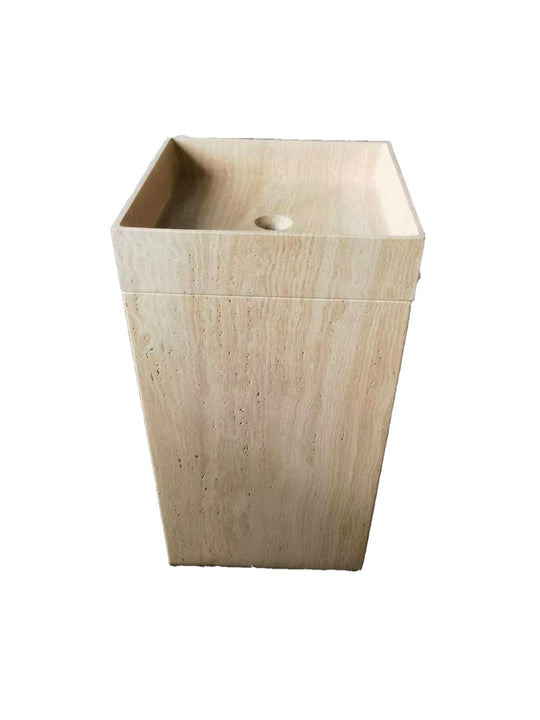 Square natural stone beige bathroom pedestal basin SP1041