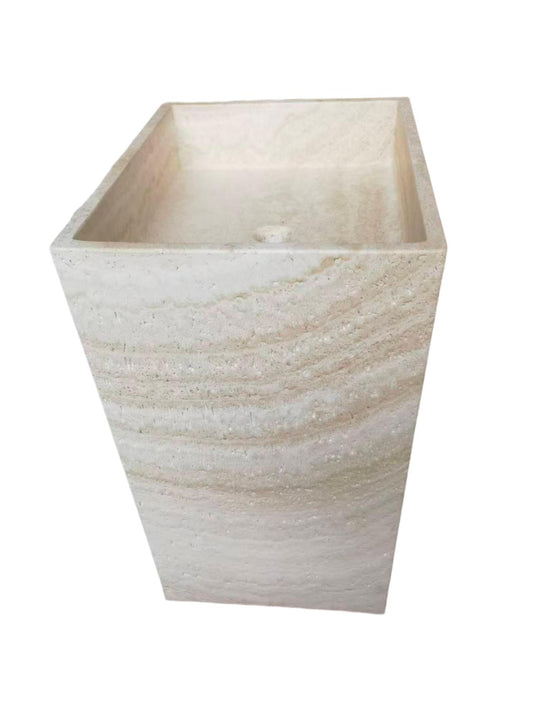 Square natural stone beige bathroom pedestal basin SP1042