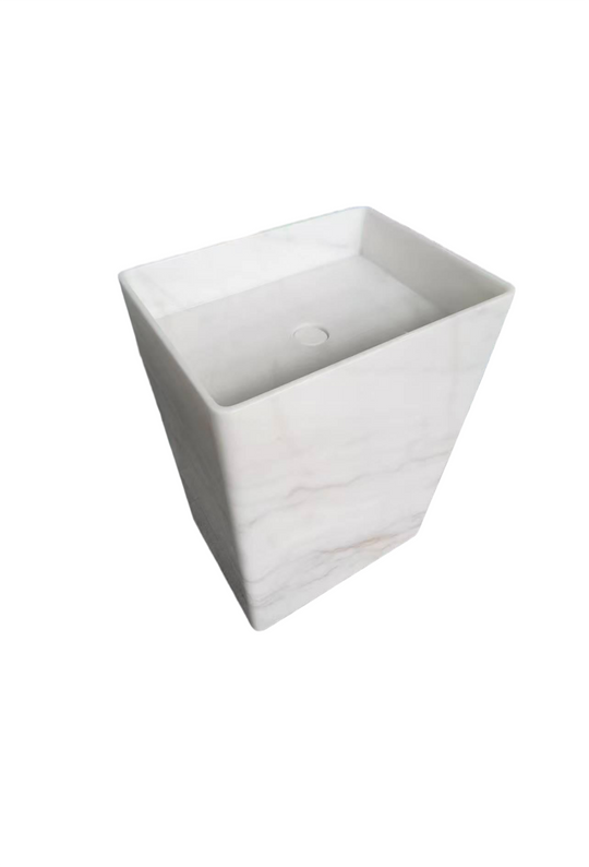 Square natural stone white bathroom pedestal basin SP1043