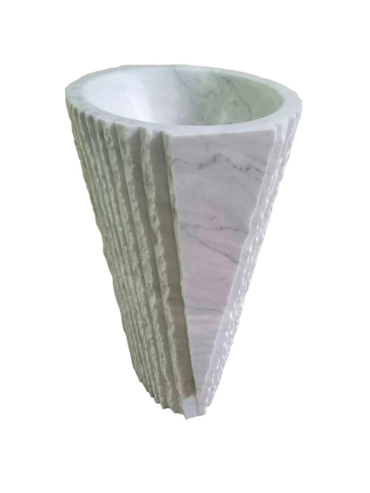 Fluted natural stone white bathroom pedestal basin SP1047