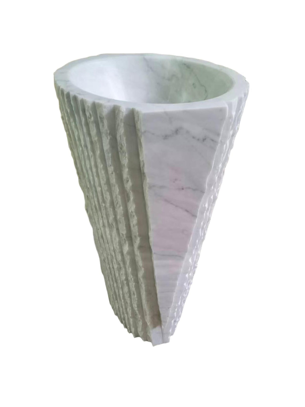 Fluted natural stone white bathroom pedestal basin SP1047