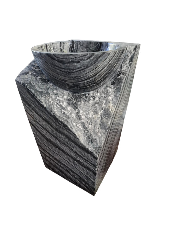 Square natural stone black bathroom pedestal basin SP1048