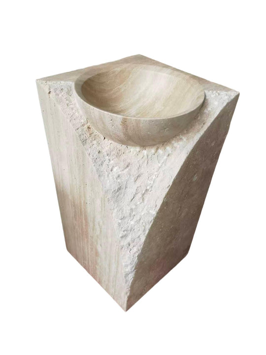 Square natural stone beige bathroom pedestal basin SP1049