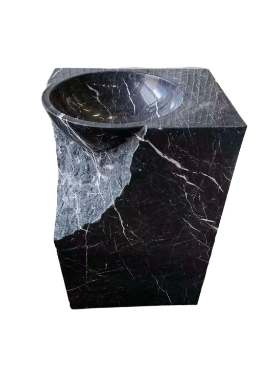 Square natural stone black bathroom pedestal basin SP1051