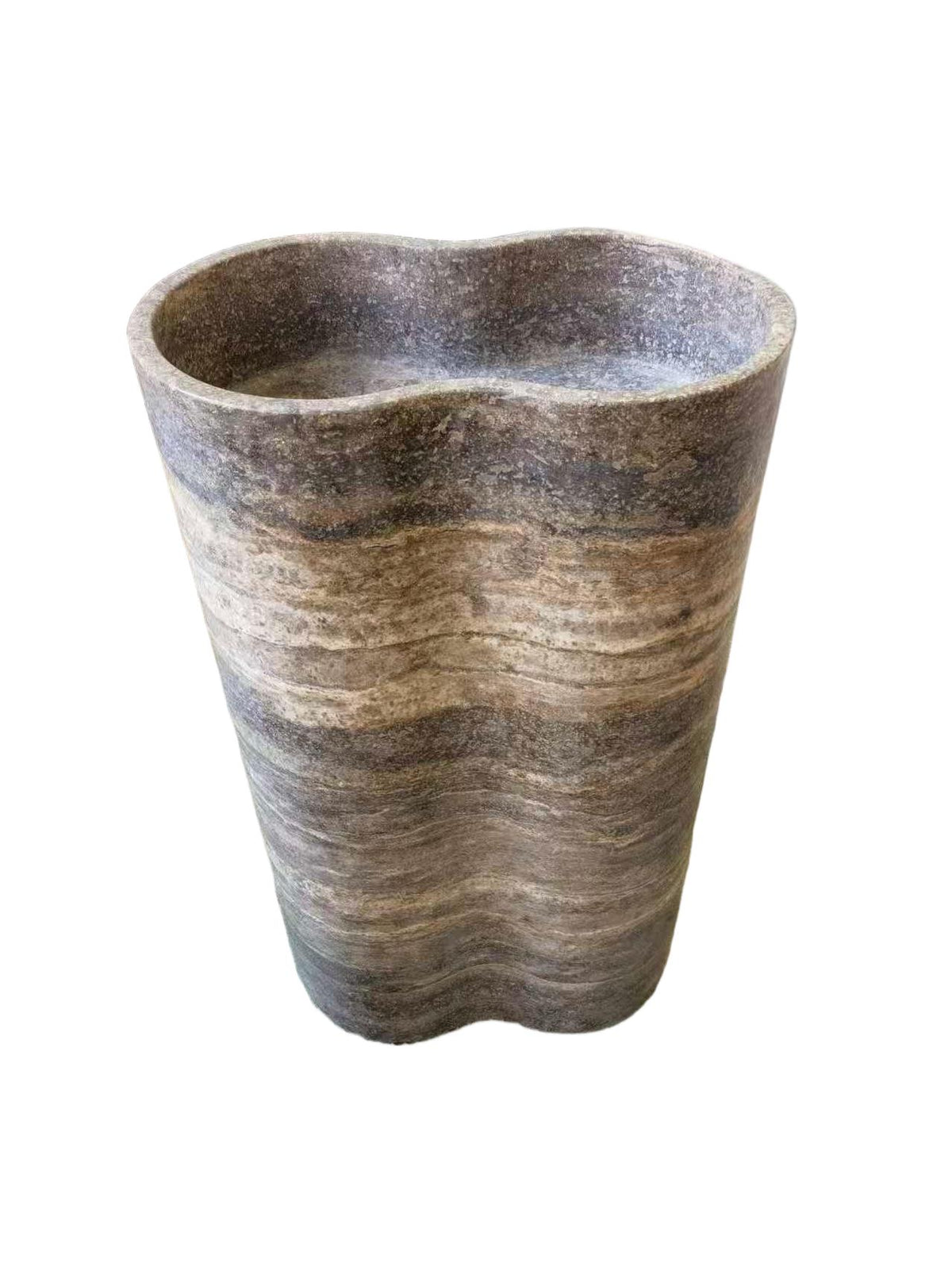 Carved natural stone grey bathroom pedestal basin SP1055