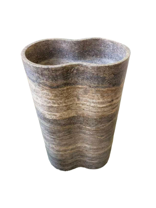 Carved natural stone grey bathroom pedestal basin SP1055