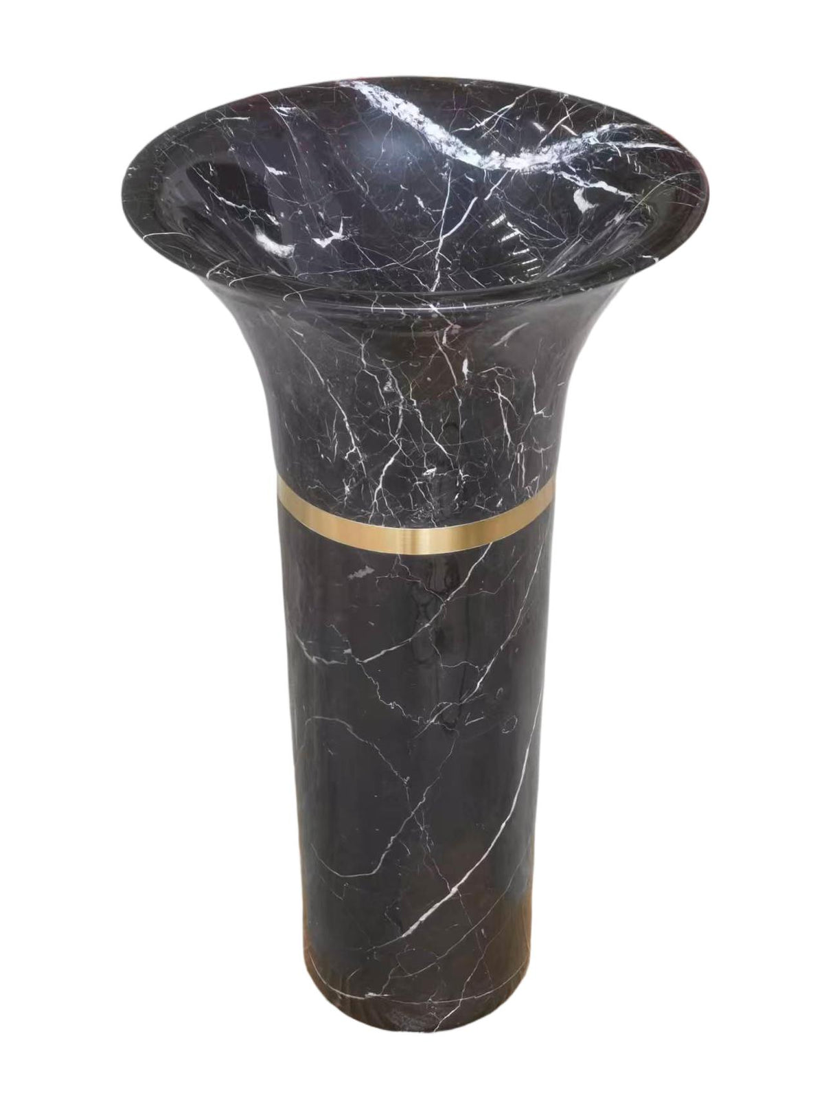 Flared natural stone black bathroom pedestal basin SP1064