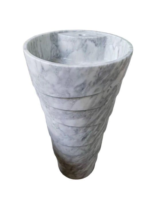 Carved natural stone white bathroom pedestal basin SP1066