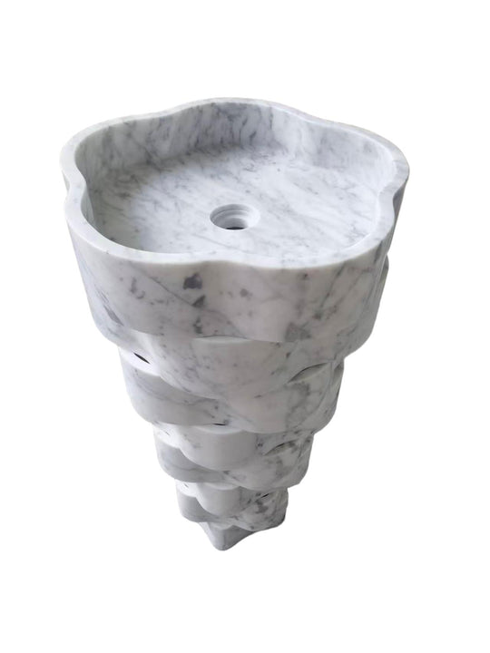 Carved natural stone white bathroom pedestal basin SP1067