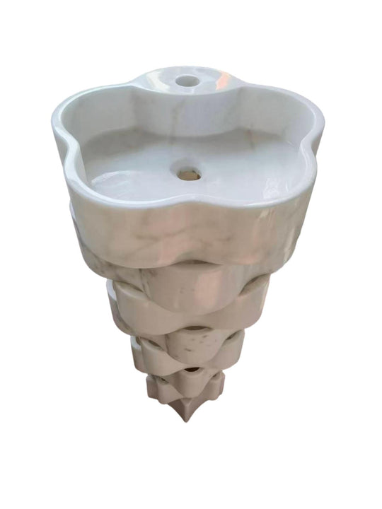 Carved natural stone beige bathroom pedestal basin SP1068