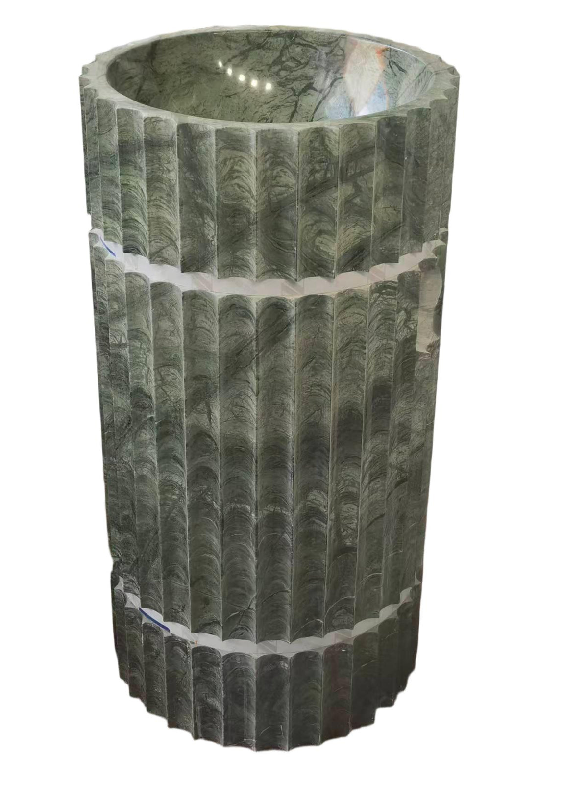 Fluted natural stone green bathroom pedestal basin SP1070