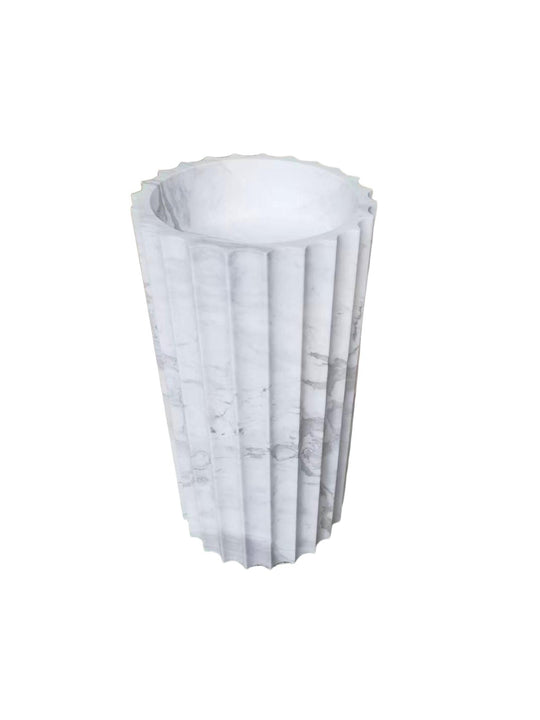 Fluted natural stone white bathroom pedestal basin SP1071