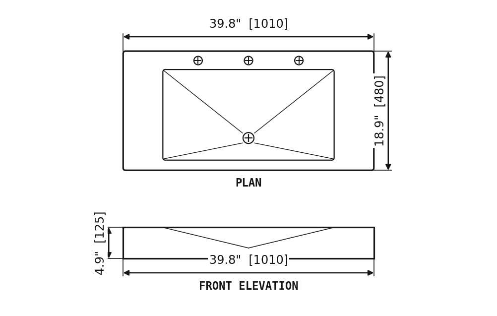 SANIKB SP261 Carrara White marble — oval vessel basin dimension drawing (39.8" × 18.9" (1010 × 480 × 125 mm))