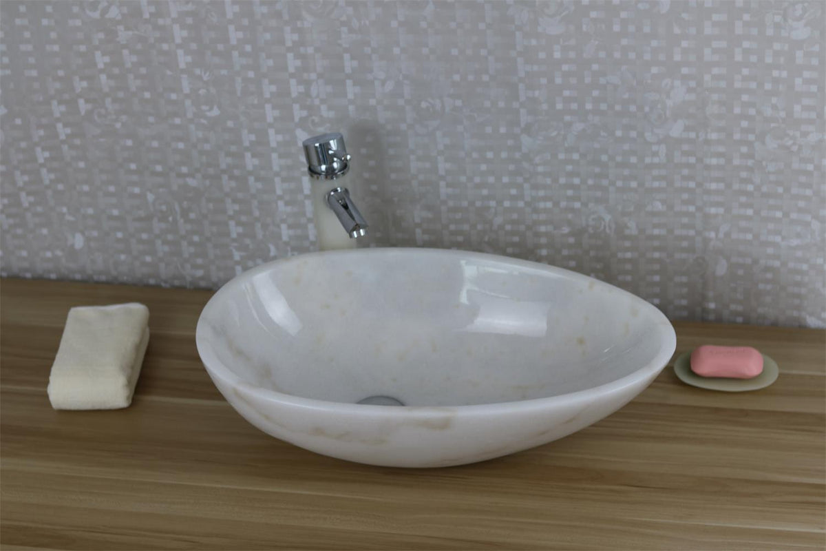 Oval natural stone white bathroom vessel basin SP502