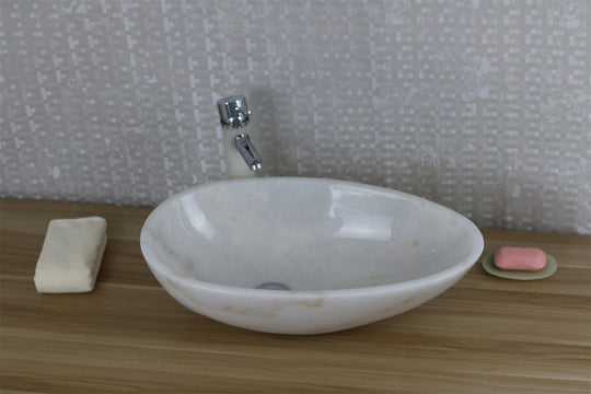 Oval natural stone white bathroom vessel basin SP502