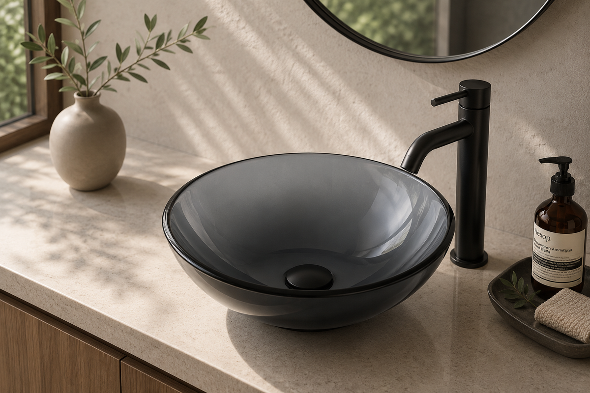 Sheer Black Glass Vessel Bathroom Sink GL004 — SANIKB