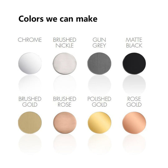 8 custom finishes available — chrome, brushed nickel, gun grey, matte black, gold, rose