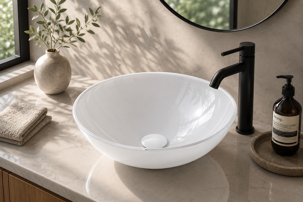White Frost Glass Vessel Bathroom Sink GL005 — SANIKB