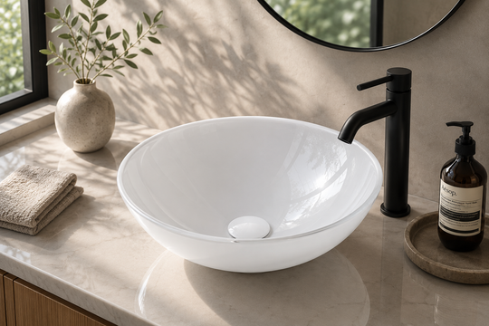 White Frost Glass Vessel Bathroom Sink GL005 — SANIKB