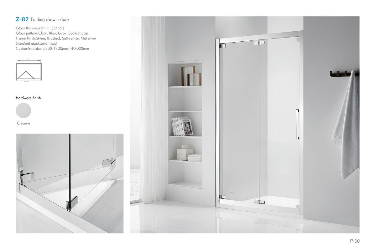 Z-82 8mm folding shower door specifications and finish options — SANIKB OEM catalog