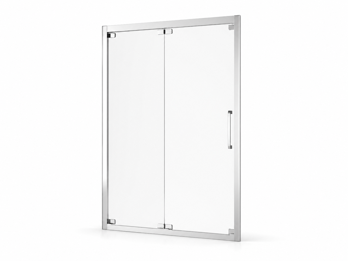 Z-82 folding shower door with Chrome hardware and clear 8mm glass, front product view