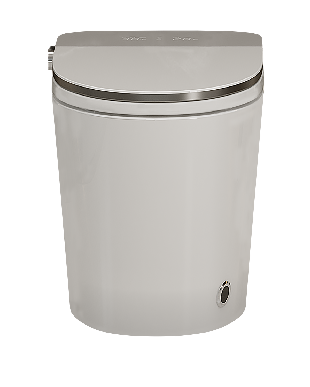 Front view of ZY03 automatic flush smart toilet with slim digital display lid, chrome side knob, and clean one-piece ceramic body