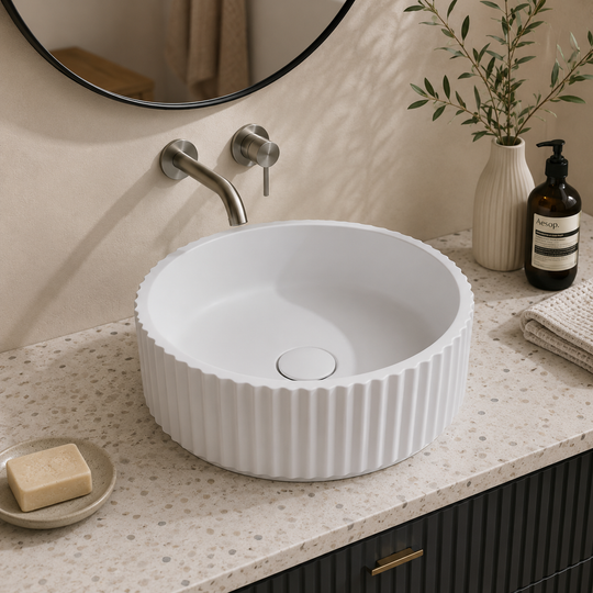 Fluted Round Concrete Vessel Basin C0052