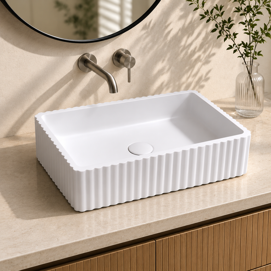Fluted Rectangular Concrete Basin C0053